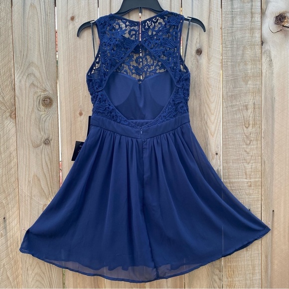LuLu’s  Royal Blue, Lace, Sheer, Formal Event, Open Back, Midi  Dress Sz S. NWT - Picture 4 of 9